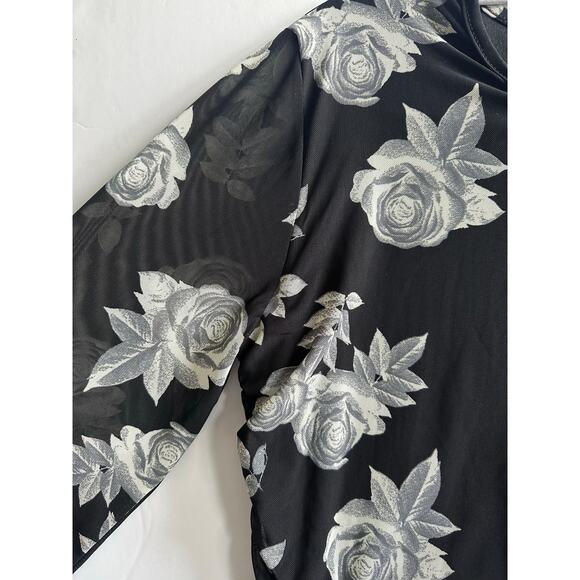 Black Floral Bodycon Mini Dress Long Sleeve Ruched Stretchy XL Whimsygoth, Party - Picture 6 of 6